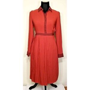 Fervour ModCloth Pleated Dress Lined Burnt Orange XS Long Sleeve              T2
